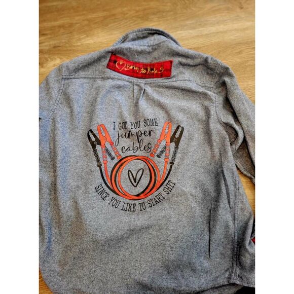 Women's repurposed upcycled patchwork boho Hippie shirt xlg button down ooak - Picture 4 of 5